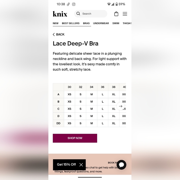 Knix Nirvana Lace Deep-V Bra Large - Picture 2 of 6